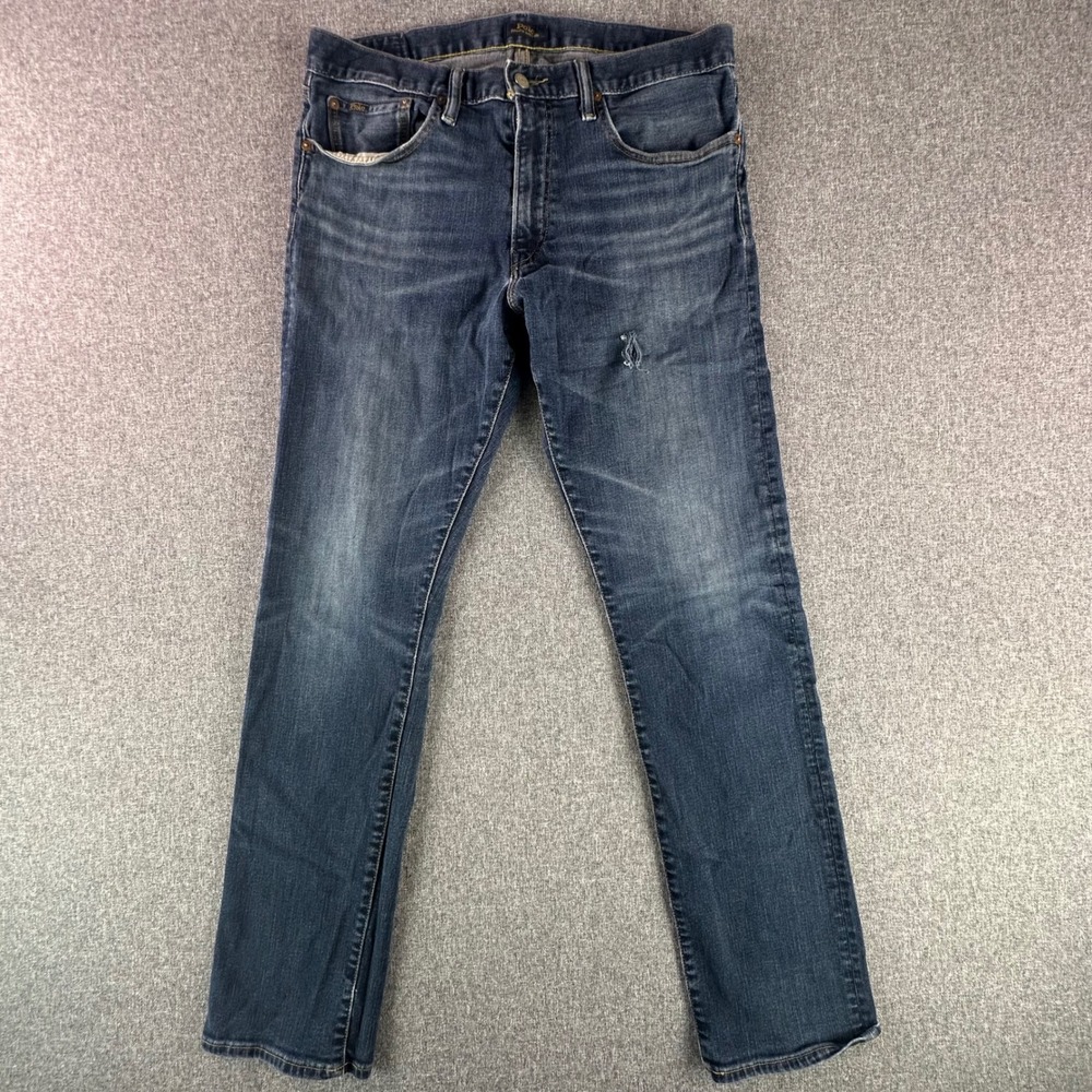 Polo Ralph Lauren Jeans Mens 34x34 Slim Fit Blue Distressed Stretch Denim